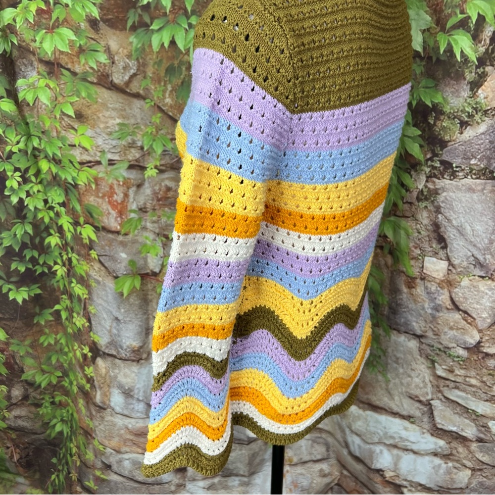 NWOT RACHEL ZOE Rainbow Chevron Stripe Scallop Hem Knit Sweater, S - Picture 5 of 10